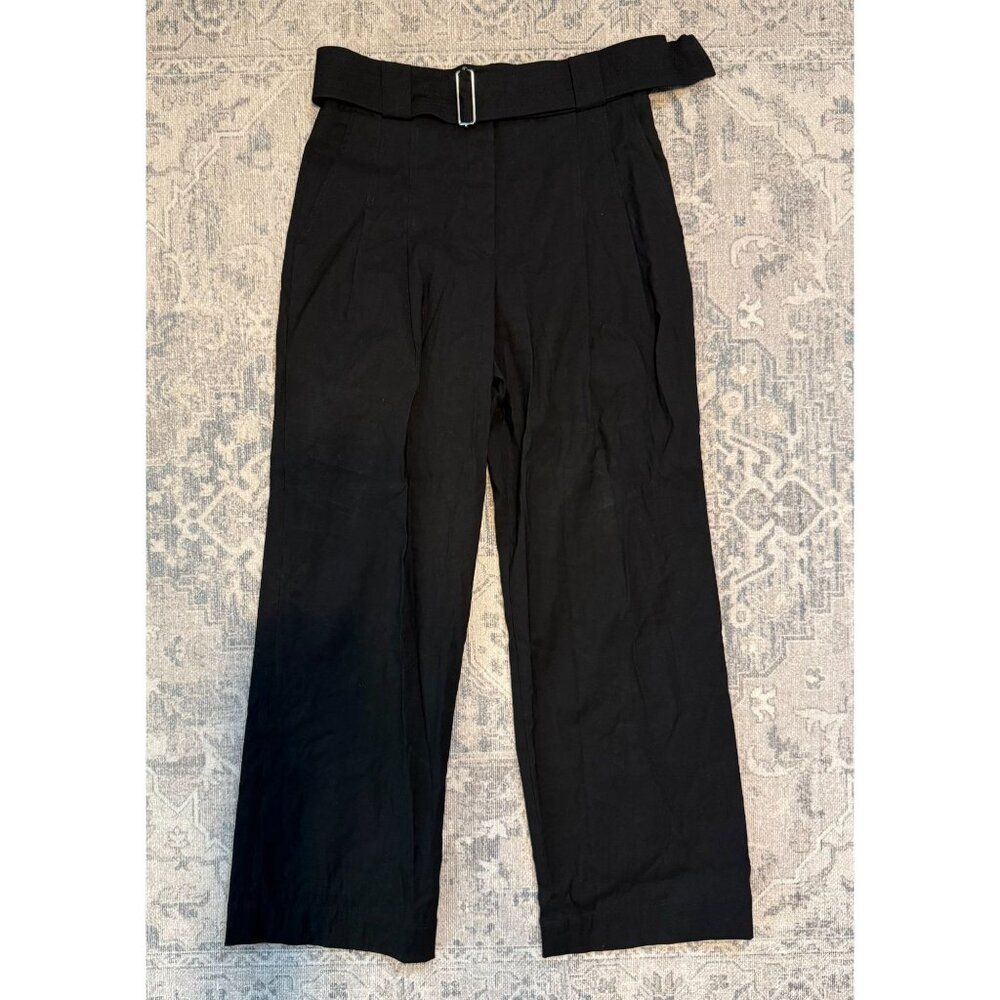 A.L.C. Women's Linen Blend Wide Leg Belted High Waist Black Pants Size 8 Career